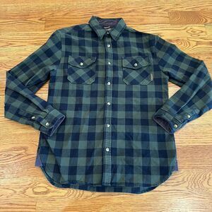 Levitate Men M Baja Heavy Duty Organic Cotton Flannel Shirt Green Black Plaid